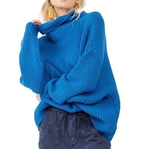 Free People Blue Cowl Neck Sweater
